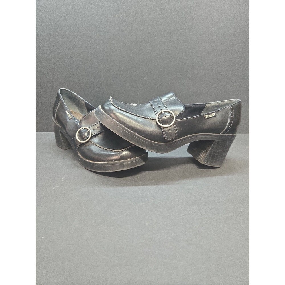 Y2K 90s VTG Mudd Black Platform Oxfords Buckle Chunky Block Heel Lug Sole 6